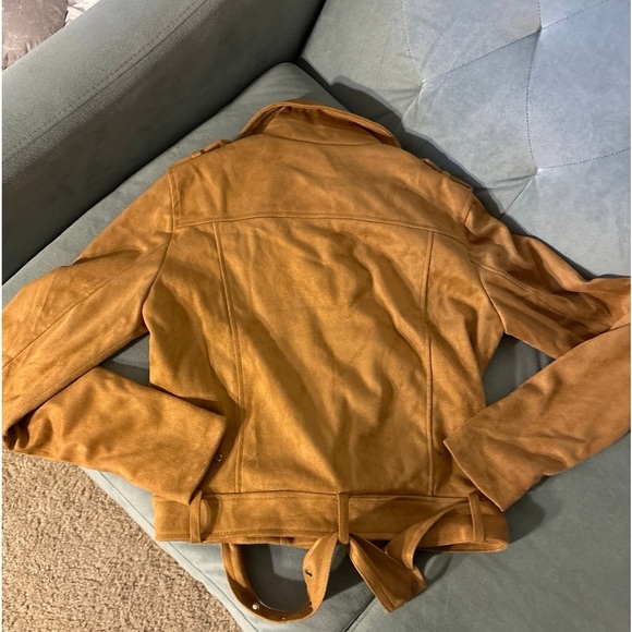 NWT Forever21 High Quality Tan Faux Suede Motorcycle Jacket S IMPRESSIVE QUALITY - Picture 6 of 6